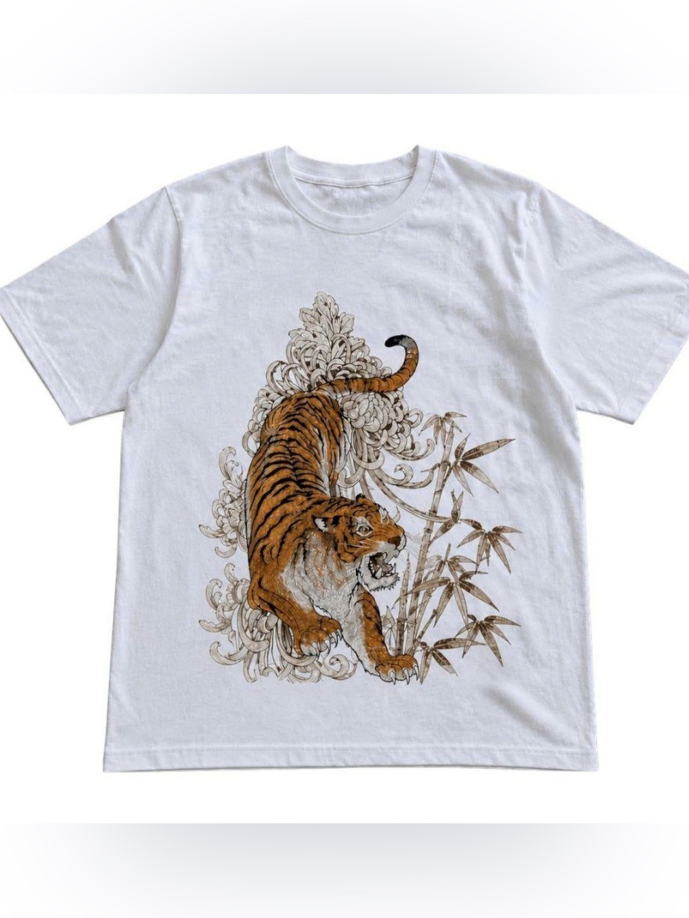 White Tiger Flower Graphic Short-Sleeve Tee - Unisex